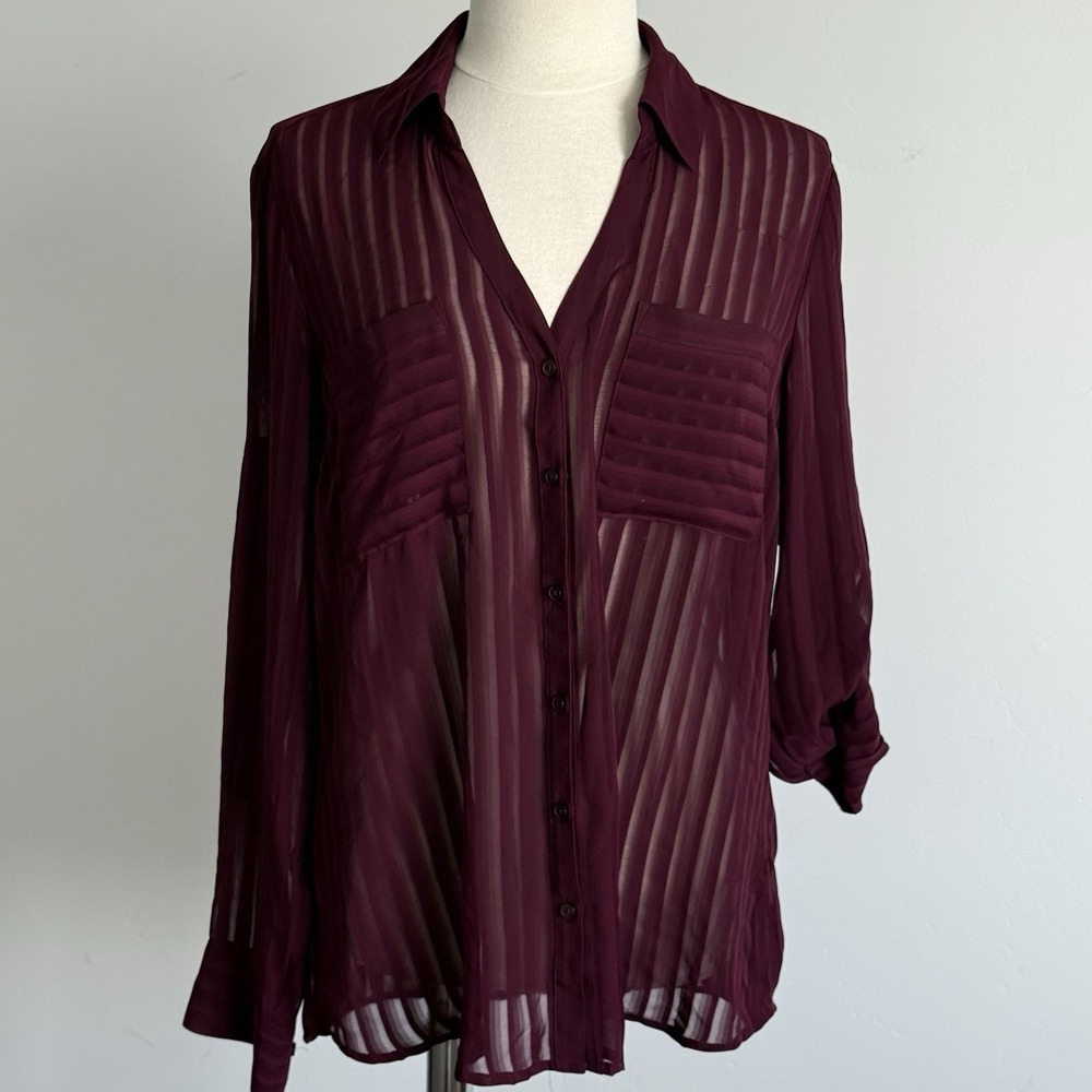 Express Portofino Shirt Blouse Career Women L  Semi Sheer Office Normcore